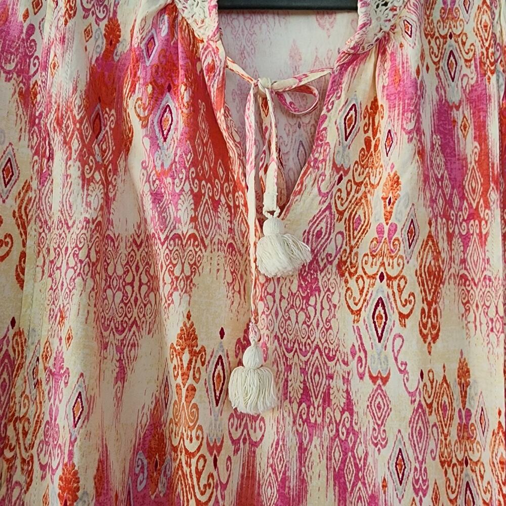 Stella Parker Bohemian Long Sleeve Top Crochet coastal XXL boho Pink Cream New - Picture 5 of 8